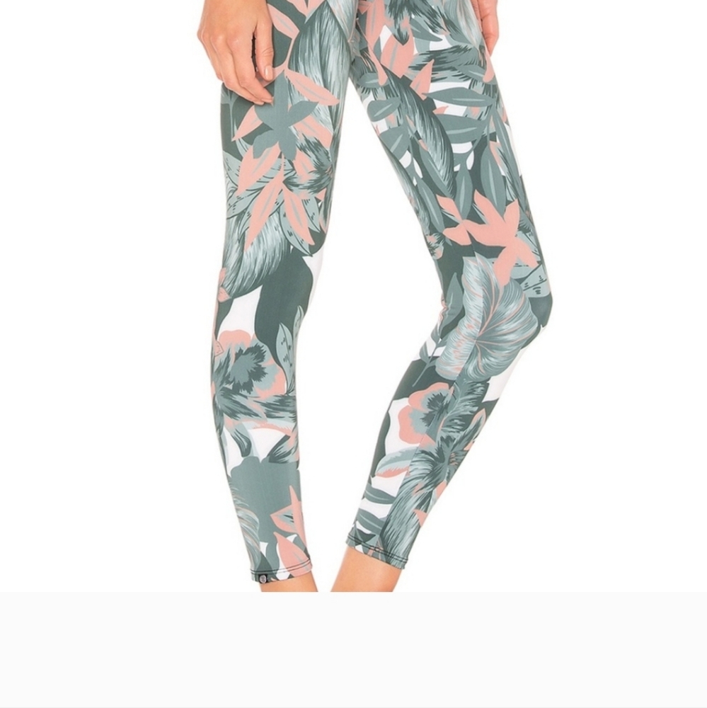 Onzie Tropical Print Leggings High Rise Midi Yoga  colors green orange w… - Picture 8 of 12